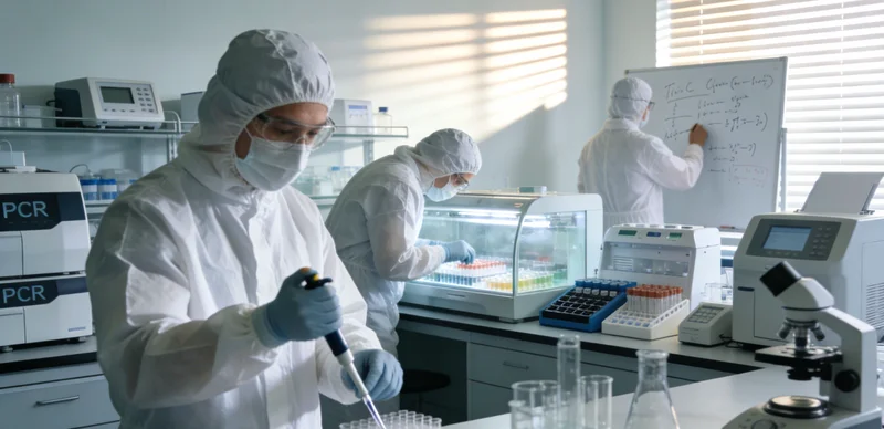 专业人士在办公室内为客户解读基因检测报告