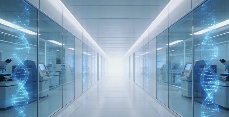 医生在诊室内指着检测报告,与患