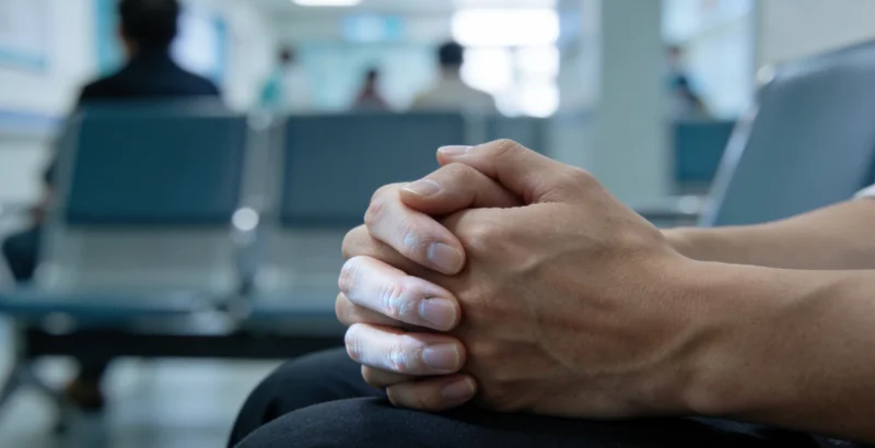 一位患者正在医院接受检查，表情