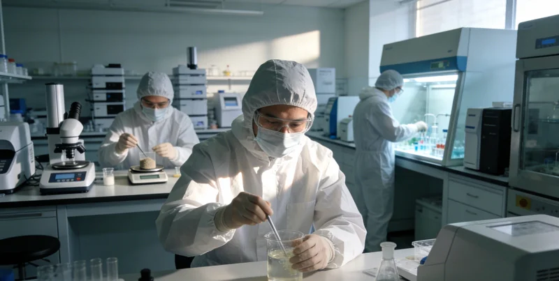 万核基因实验室内，专业技术人员正在操作高通量基因测序仪进行样本分析