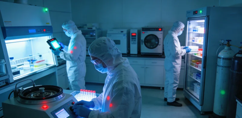 实验室内，穿着白大褂的技术人员