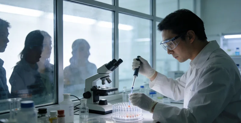 检验所专业人员在生物安全柜内进