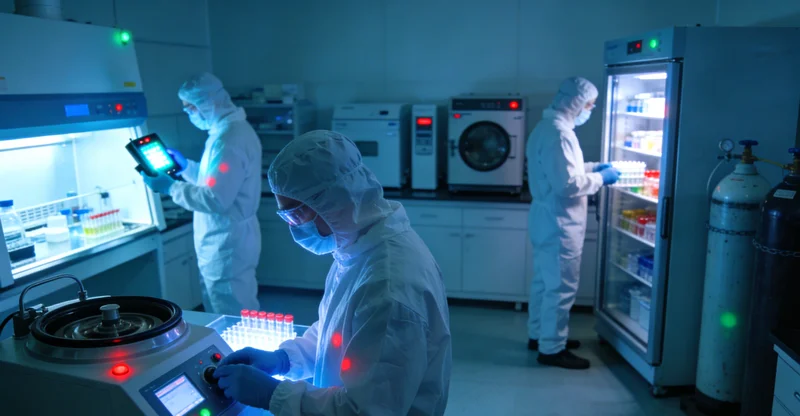 实验室中PCR仪工作状态，屏幕