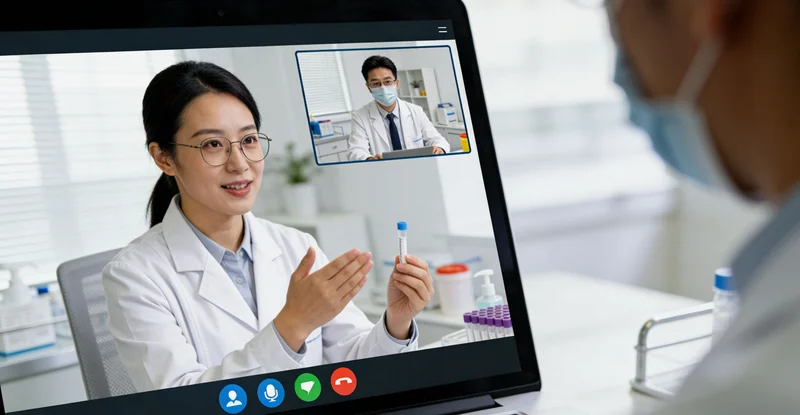 家庭成员正在与健康顾问沟通检测