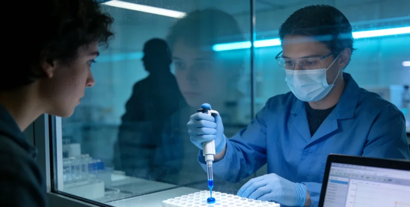 PCR实验室内部,技术人员正在