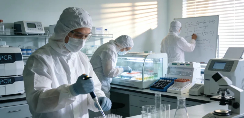 专业人员在洁净环境中进行样本采