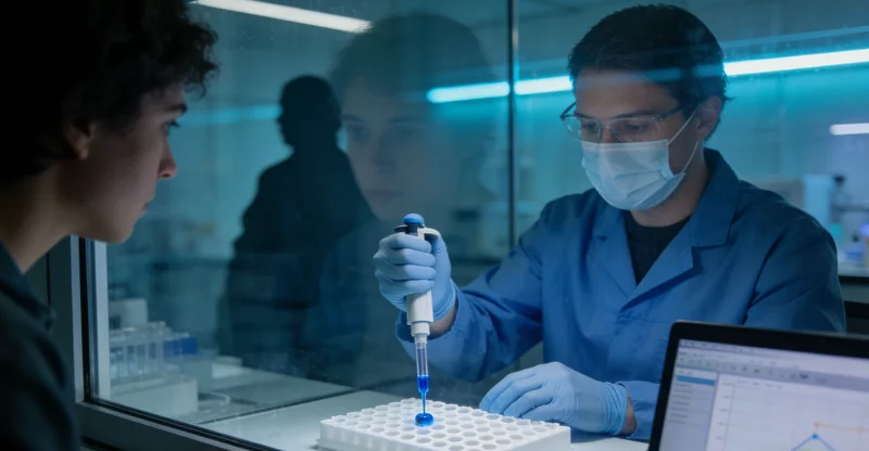 一位医生正在实验室的电脑前,认