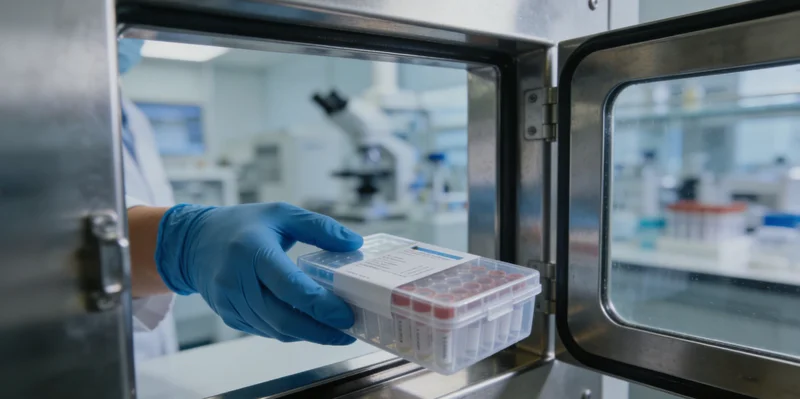 一份清晰易懂的基因检测报告局部特写，旁边放着一杯茶，寓意安心与解读