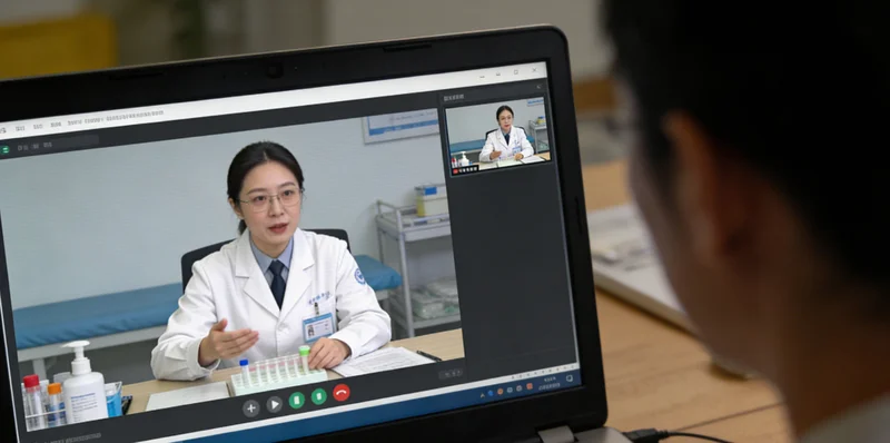 医生在诊室内查看患者影像资料，