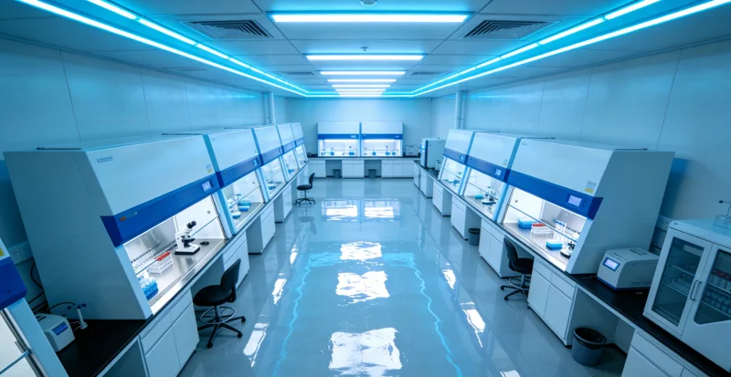 实验室内景，聚焦于正在工作的现