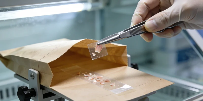 医生在诊室内与患者沟通肺部CT