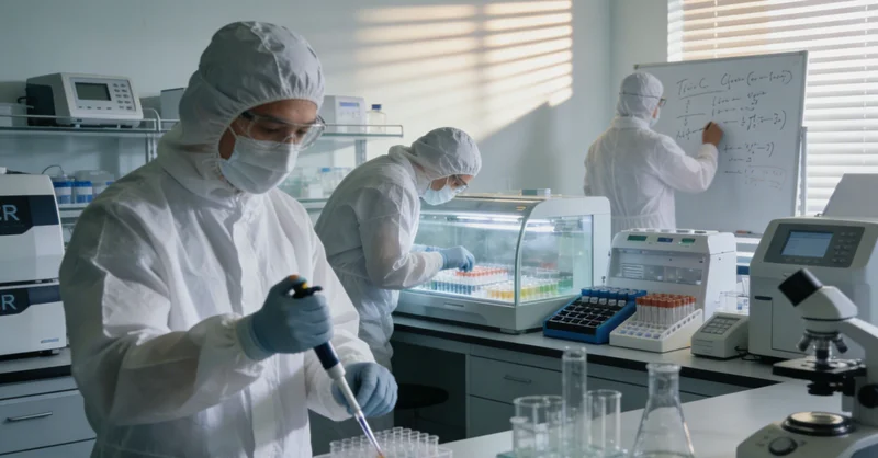 科研人员正在实验室内操作精密仪