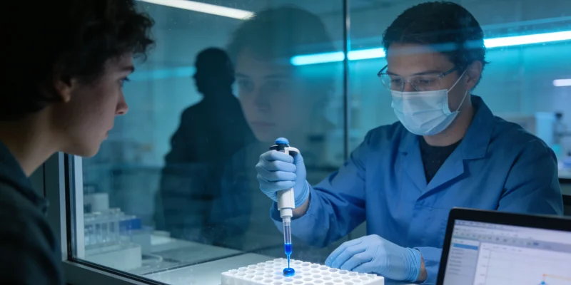 一位医生在实验室中,正专注地分