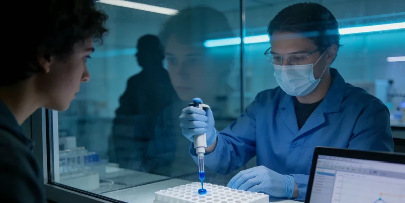 一位技术人员在生物安全柜前操作