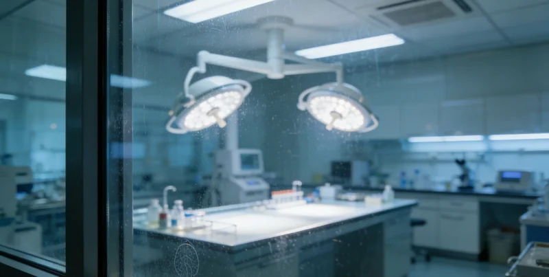 一位医生在实验室显微镜下专注观