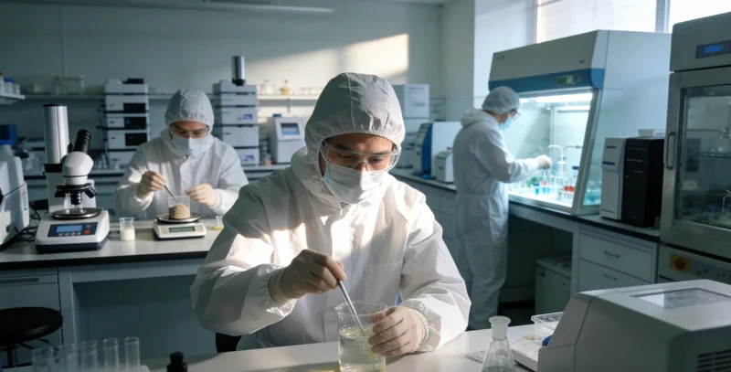 一位医生在实验室里,手持微量移