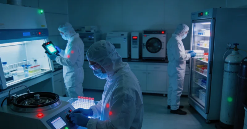 本地实验室内,身着白大褂的技术