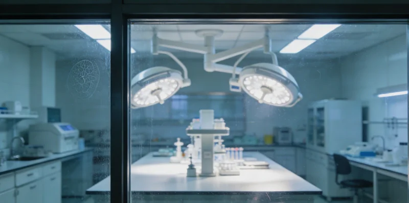 在洁净的医学实验室内,身着白大