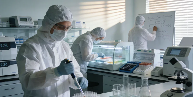 在温馨的家庭环境中,专业人士正在向患者和家人解读基因检测报告