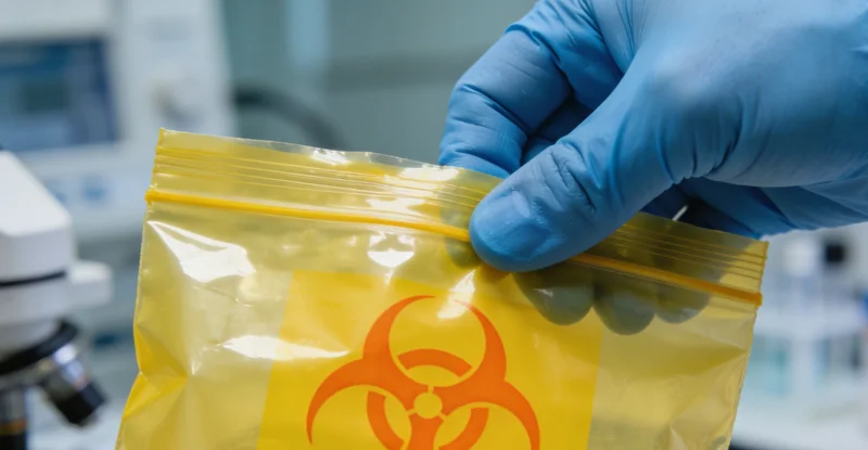 医护人员正在用无菌棉签从患者脚