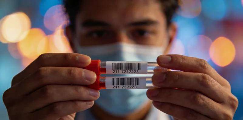 一位焦虑的母亲在医院抱着发烧的