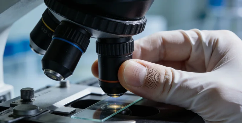 生物信息分析员在电脑前专注地分