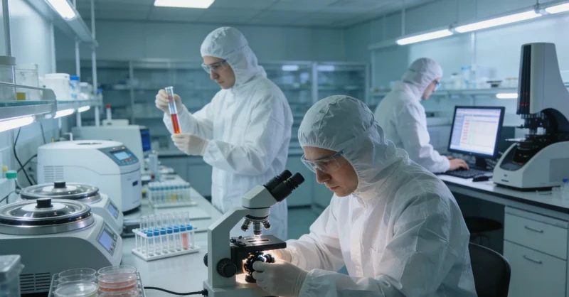 实验室技术人员在生物安全柜内进