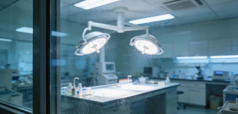 实验室内，穿着白大褂的技术人员