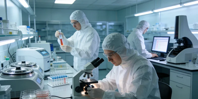 专业医学实验室内部,技术人员正