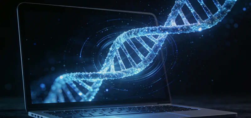 DNA静态双螺旋结构旁,展示动