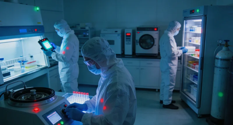 现代化医学实验室内部，技术人员