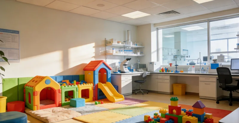 温馨的家庭场景,背景隐约可见抚