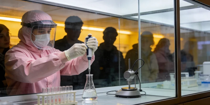 在专业的医学实验室内,技术人员