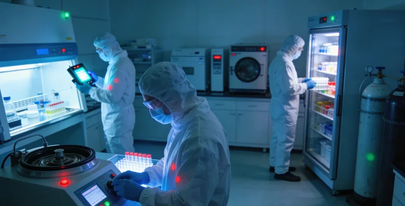 专业的基因检测实验室内，技术人员正在操作精密仪器进行样本分析