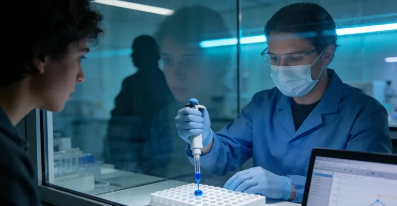 在生物实验室中,技术人员正在操