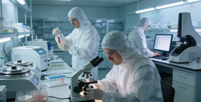 一位专业人士在实验室内操作精密