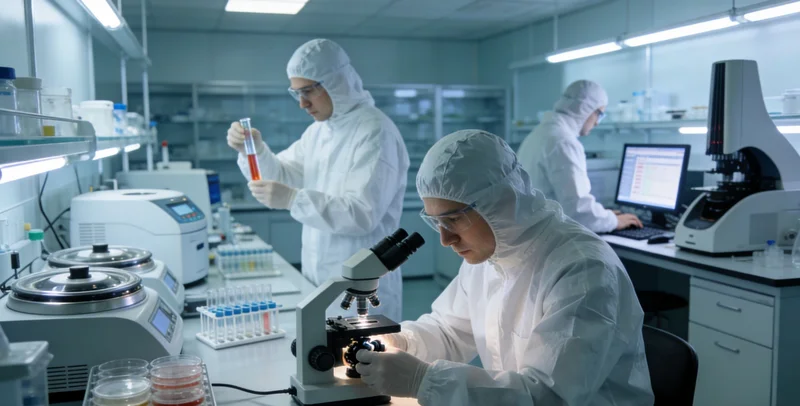 分子诊断实验室中，技术人员正在