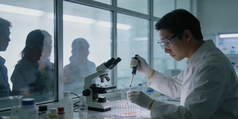 医生在分子诊断实验室的电脑前,