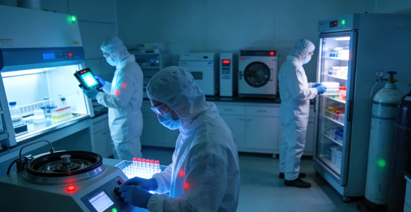 一位专业人士在实验室内操作精密