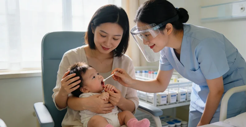 医生与有咳嗽发热症状的患者沟通