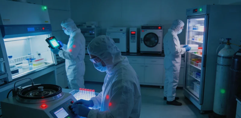 分子诊断实验室内部,技术人员正