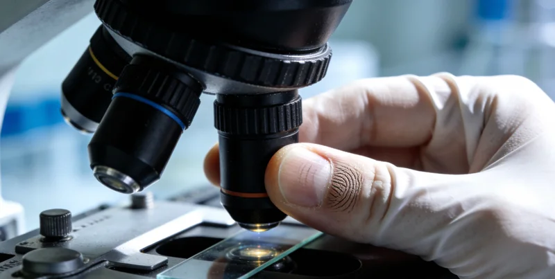 医生在办公室内查看脑脊液检测报