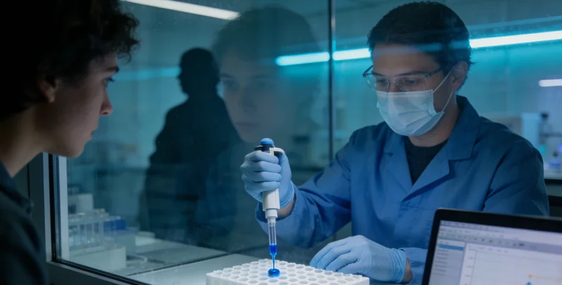 实验室人员进行基因检测分析的场