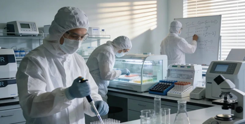 专业实验室中，技术人员正在无菌