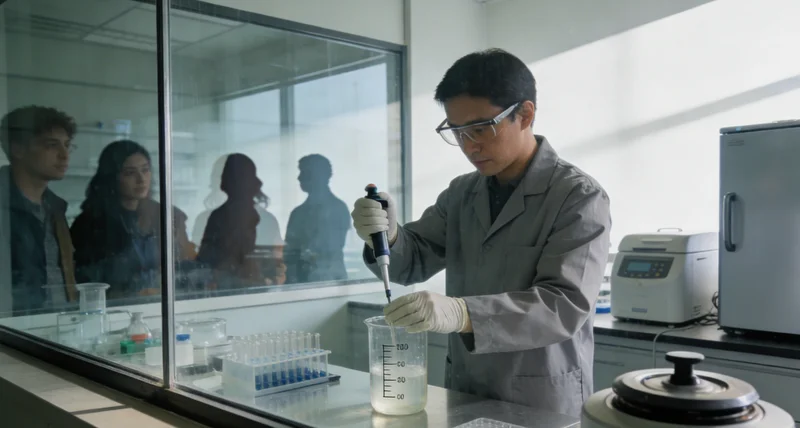 技术人员在生物安全柜内处理检测