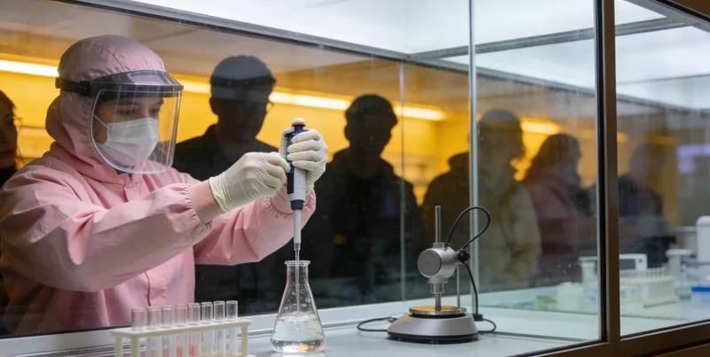 科研人员在生物安全柜内进行核酸