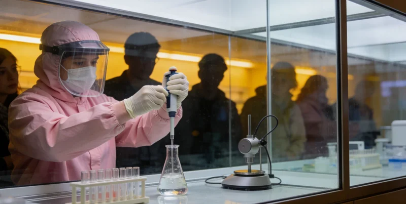 专业技术人员在标准化实验室内进行基因检测分析