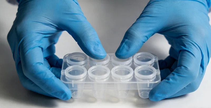 在标准的生物安全柜内，实验员正