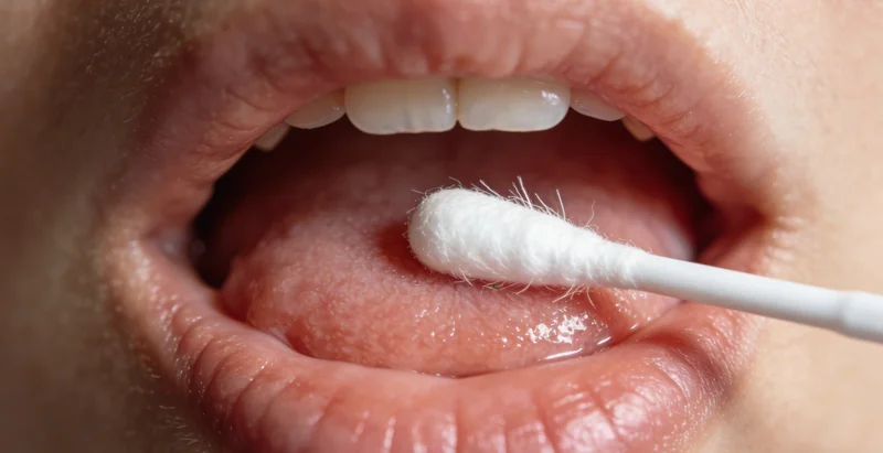 医生在诊室指着电脑屏幕上的检测