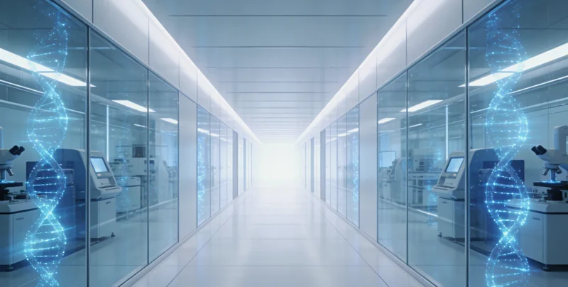 专业检验人员在实验室显微镜前工